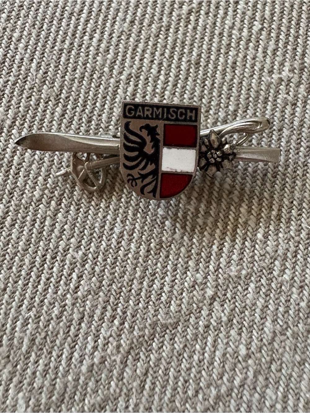 Vintage Garmisch Ski Resort Germany Ski Pin Coat of Arms with flower